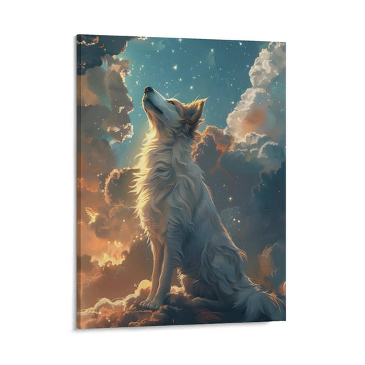 Starlit White Wolf Canvas Wall Art