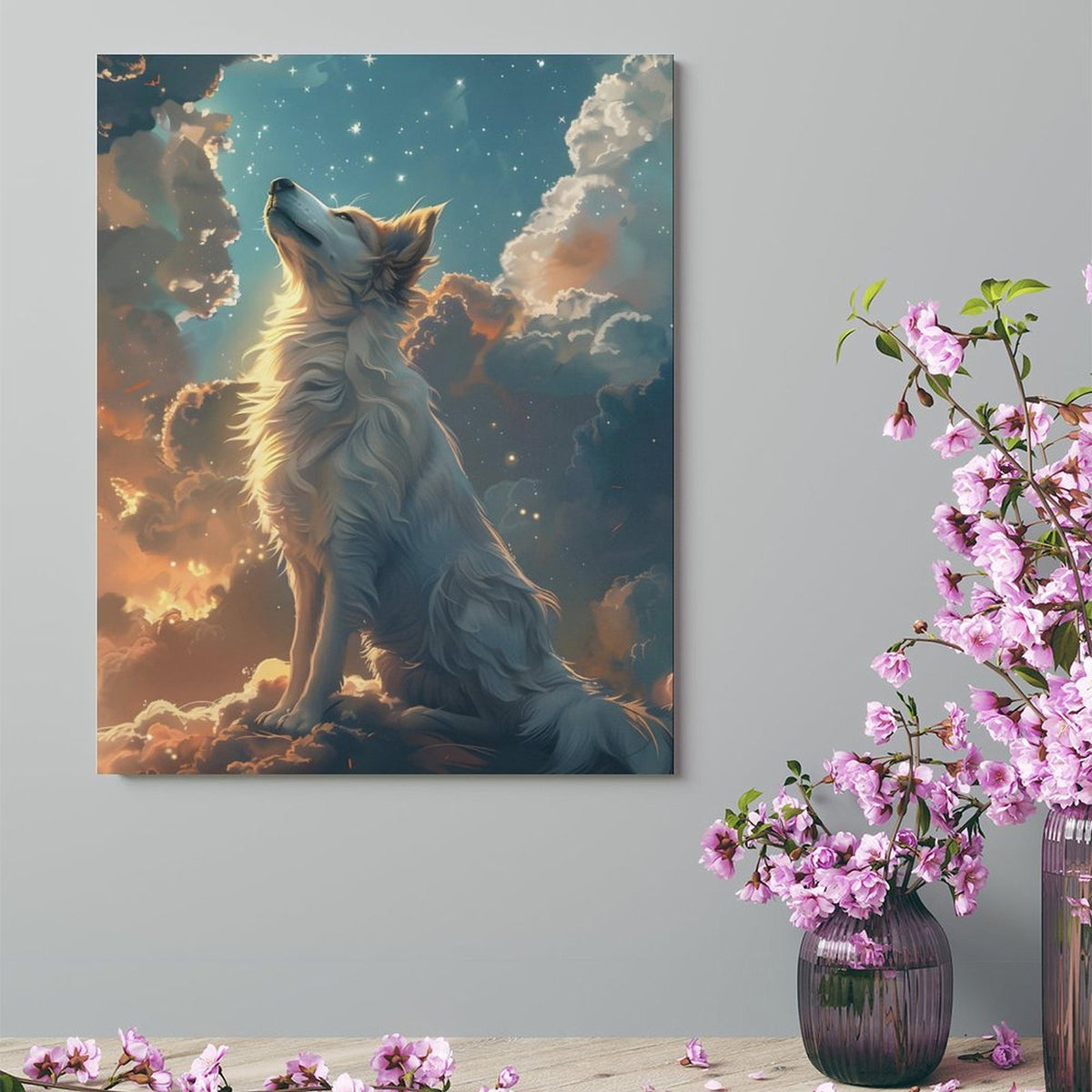 Starlit White Wolf Canvas Wall Art
