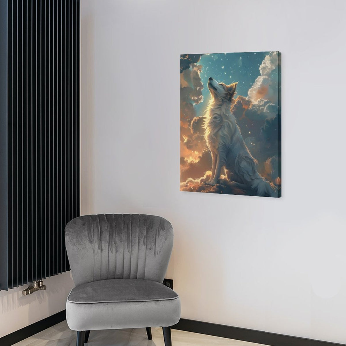 Starlit White Wolf Canvas Wall Art