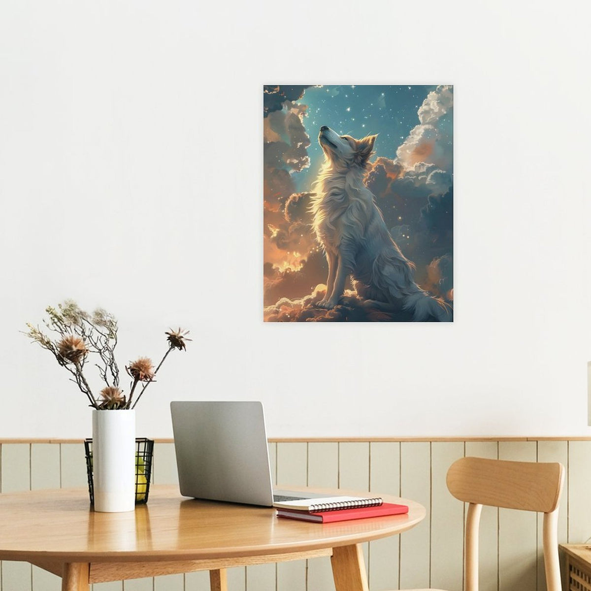 Starlit White Wolf Canvas Wall Art