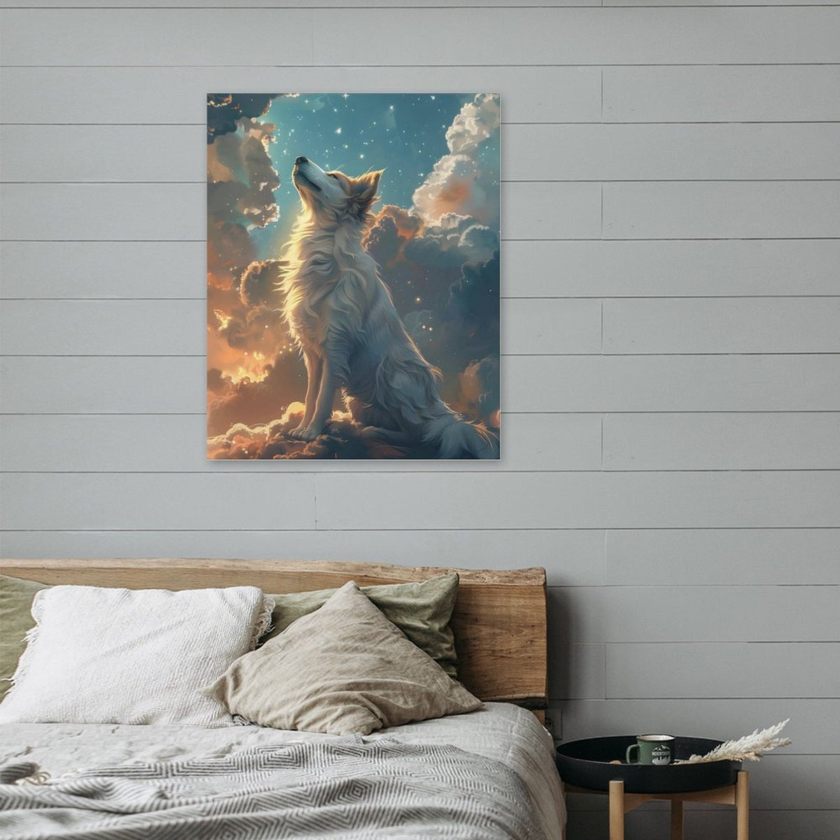 Starlit White Wolf Canvas Wall Art
